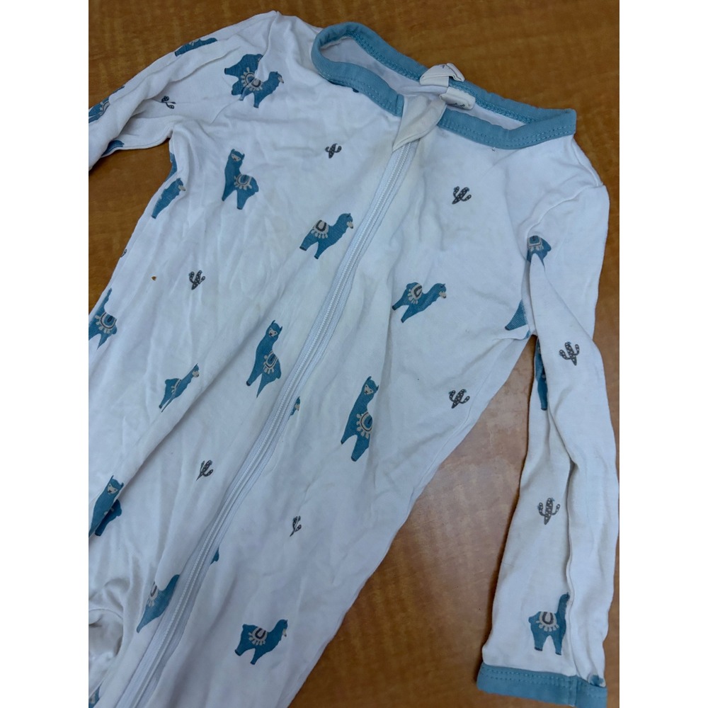 Kyte Baby Llama Cactus Bamboo Zipper Footed Sleeper White Blue 12-18 Months